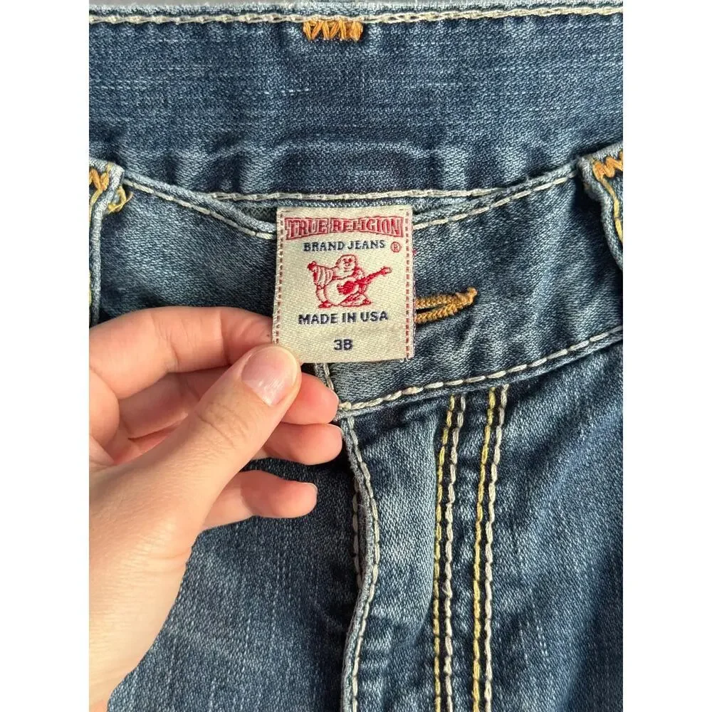 VTG True Religion Ricky Straight Jeans 38 Medium Wash Distressed Y2K Made in USA